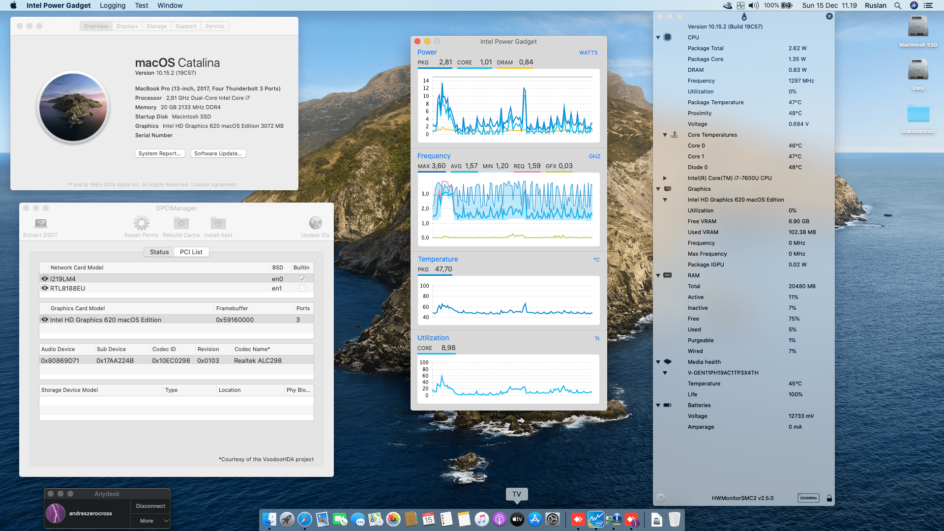 Success Hackintosh macOS Catalina 10.15.2 Build 19C57 at Lenovo Thinkpad T470S